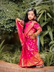 Royal Pink Katan Silk Baby Ready Saree. - Image 3