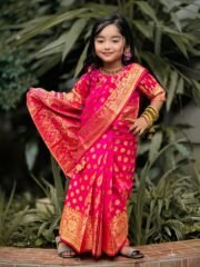 Royal Pink Katan Silk Baby Ready Saree. - Image 2
