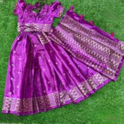 Purple Japanese Silk Baby Ready Saree - Image 3