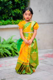 Yellow Green Katan Silk Baby Ready Saree