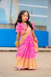 Pink Blossom Katan Baby Ready Saree - Image 2