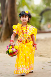Marigold Charm Hand-Print Half Silk Baby Ready Saree