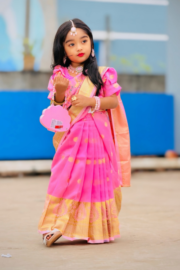 Pink Blossom Katan Baby Ready Saree