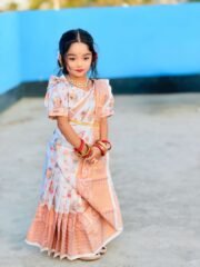 Elegant Peach Floral Printed Baby Ready Saree - Image 3