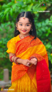Sunshine Yellow & Red Pure Cotton Baby Saree - Image 3