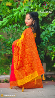 Sunshine Yellow & Red Pure Cotton Baby Saree - Image 2