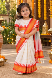 Elegant Ivory Tangail Baby Ready Saree