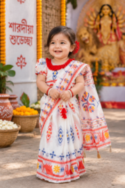Graceful Cotton Baby Ready Saree for Girls | Multicolor Hand Print Traditional Festive Wear