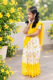 Sunshine Yellow Floral Chanduri Silk Baby Ready Saree