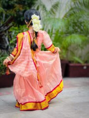 Peach Lama Silk Kids Lehenga Set with Adjustable Dupatta – Festive Wear for Girls - Image 3