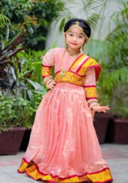Peach Lama Silk Kids Lehenga Set with Adjustable Dupatta – Festive Wear for Girls - Image 5