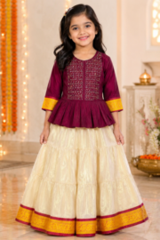 Cream White Lama Silk Skirt for Girls | Elegant Traditional Party Wear Dress