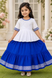 Royal Blue Cotton Skirt for Girls | Traditional Flared Kids Skirt Dress
